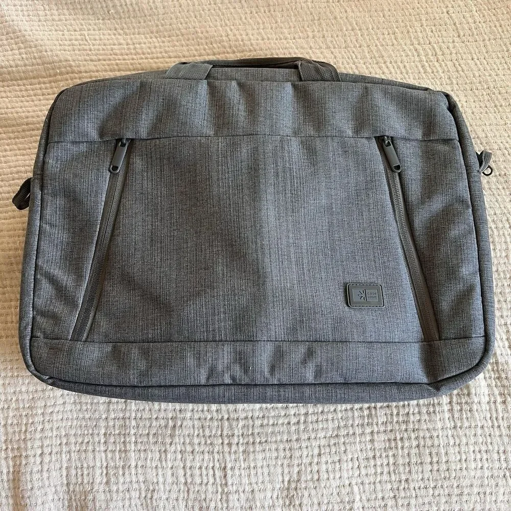 Case Logic Laptop Computer Bag Gray Shoulder Strap Multiple Compartments Zippers